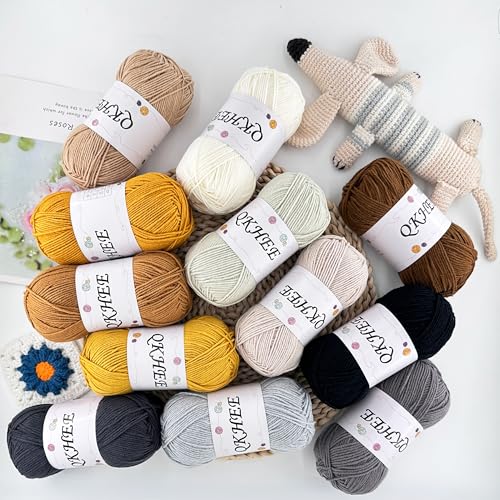 Image of Yarn for Crocheting and Knitting 12 * 1.76 Oz (50G) /195yd, Fine /Fingering Weight (1), 60% Cotton 40% Acrylic Soft Yarn kit for Making Sweater and amigurumi (Morandi)