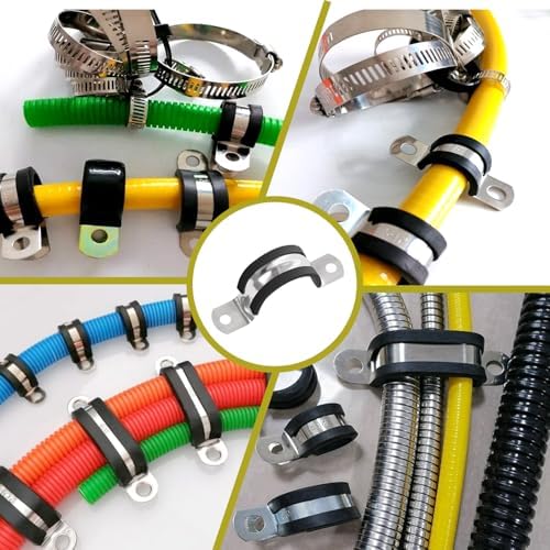 Fascetta stringicavo, in acciaio inox ammortizzato in gomma, a forma di U, antivibrazioni per tubo flessibile – 12 pezzi