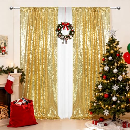 Cortinas de lentejuelas doradas 2x8ft pack 2 paneles miniatura 4
