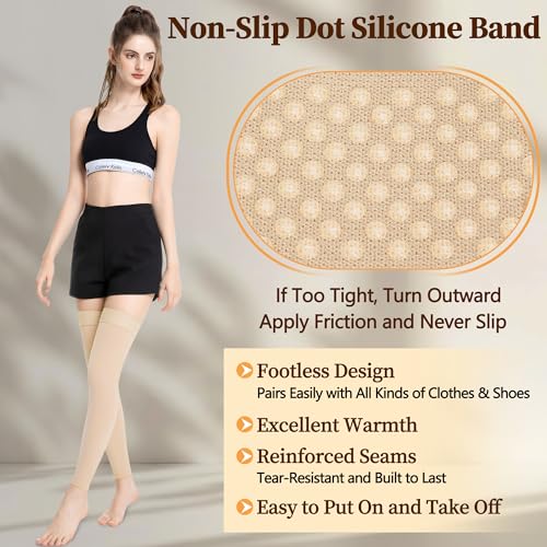 Image of Medical Compression Stockings for Women & Men, 20-30 mmHg Footless Thigh High Compression Socks, Long Graduated Compression Sleeves, Full Leg Pressure Support Hoses for Varicose Veins, Edema