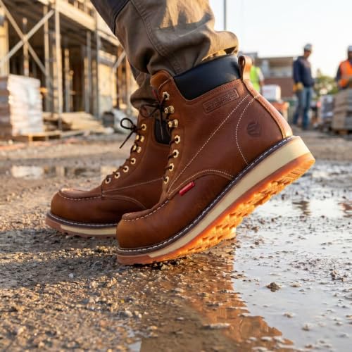 Image of SUREWAY 6 inch Mens Heavy Duty Soft /Composite /Steel Toe Work Boots for Men,Comfortable & Durable,GoodyearWelt,Full Grain Leather,Oil /Slip Resistant,Wedge Moc Toe Industrial Construction Boots