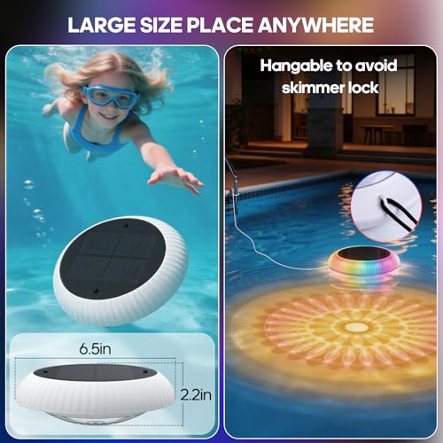 Image of Solar Floating Pool Lights, 6.5in 3200mAh RGB Up and Down Color Changing