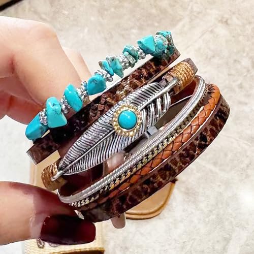 Long tiantian Western Bracelets for Women Boho Leather Wrap Bracelets Turquoise Beaded Bracelet Western Jewelry Country Concert Outfits4