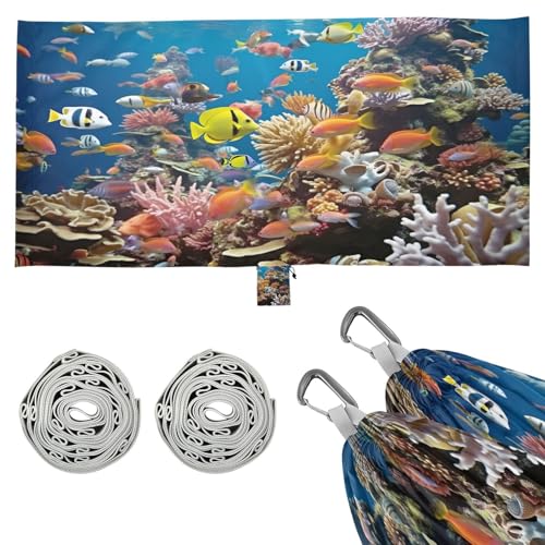 SDMKA Colorful Fishes Camping Hammock, 330 lbs with 2 Tree Straps, Carry Bag, Single Portable Hammock for Outdoor/Indoor, Hiking, Beach, Backpacking, Travel