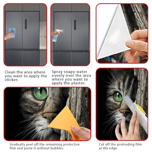 Image of 14.6x32.3 Inch Trash Can Cover Cat Peeking from Behind Tree Design Outdoor Garbage Bin Decoration Sticker Wrap