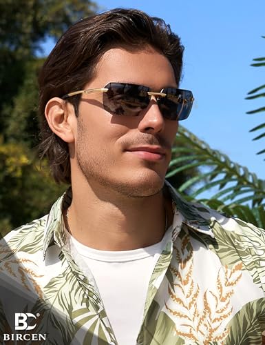 Image of BIRCEN Mens Polarized Sunglasses for Driving: Rimless UV Protection Sun Glasses with Al-Mg Frame for Fishing Traveling Golf