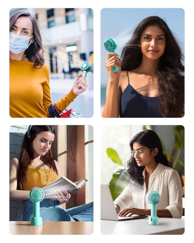 Image of Gaiatop Mini Portable Fan, Powerful Hand Fan Cute Design 3 Speed Dual Motors Personal Small Desk Fan with Base, Lightweight Rechargeable USB Handheld Fan for Stylish Girl Women Men Indoor Outdoor