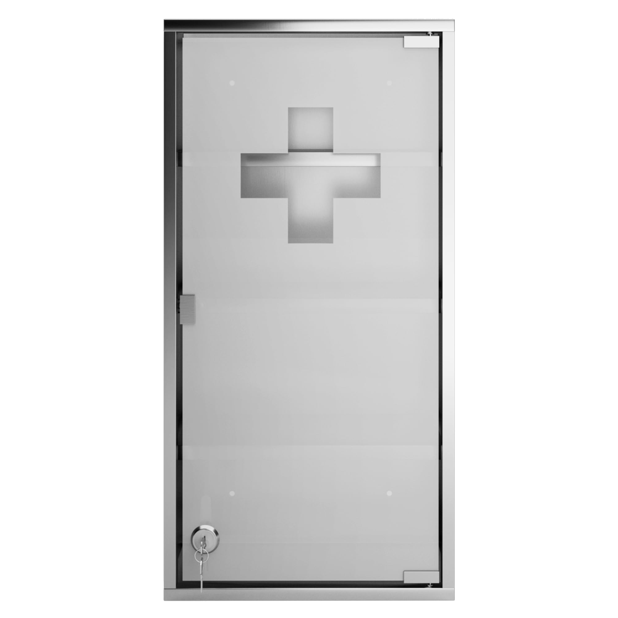 Jago® Armadietto per Medicinali - 4 Ripiani, Porta di Vetro, con 2 Chiavi, 30x12x60cm, Acciaio, da Bagno - Pensile Farmaci, Cassetta Porta Medicine, Armadio Pronto Soccorso