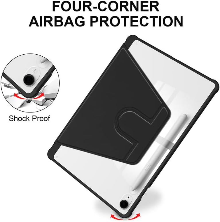 Rotating Case for Samsung Galaxy Tab S7 FE/S8 Plus/S7 Plus 12.4 Inch,360 Degree Rotation Protective Stand Smart Tablet Slim Hard Shell Cover Clear Back,with S Pen Holder Auto Wake/Sleep (Black)