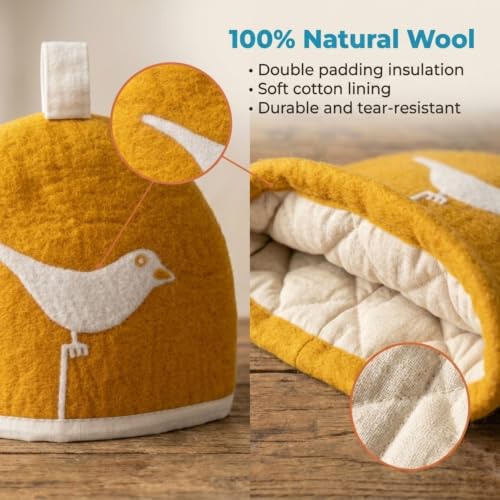 Image of Glaciart One Wool Teapot Cozy Kettle Cover | Dome Shaped Large Tea Cosy, Kettle or French Press | Handmade & Needle Felted from Natural Wool | Warms Up to 2 Hours | Great as Gift