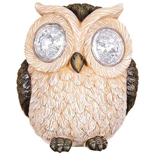MMJ Gorgeous Solar Resin Owl with Crystal Eyes Create An Enchanting Garden Feature - Brown