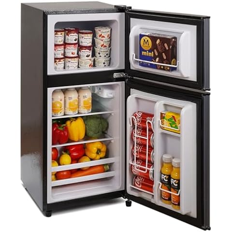 BODIOO Fridge with Freezer, 2.8 Cu.Ft, 7 Settings Temperature Adjustable, 2 Doors, Low Noise, Refrigerator for Living Room,Office,Kitchen and Apartment, Dark Gray Cover