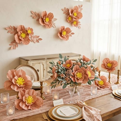 Image of Cholemy 24 Pcs Tissue Paper Flowers, Crepe Paper Flowers Decorations 8 inch 10 inch 12 inch for Wedding Party Baby Bridal Shower Carnival Party Birthday Nursery Wall Decor (Dusty Pink)