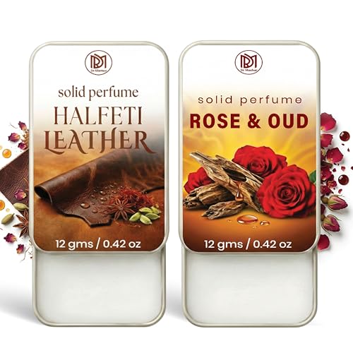 Image of Dr.Mashur Solid Perfume |Rose & Oud&Halfeti leather Alcohol Free Wax Perfume Balm, Long Lasting | Pocket Tin 12g, Pack Of 2| Non Greasy Smooth Glide, Travel Friendly Unisex