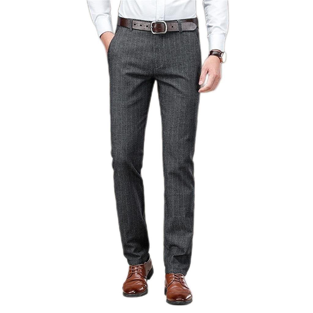Autumn Winter Men Dress Pants Slim Fit Trousers Formal Wedding Stripe Business Suit 29-40