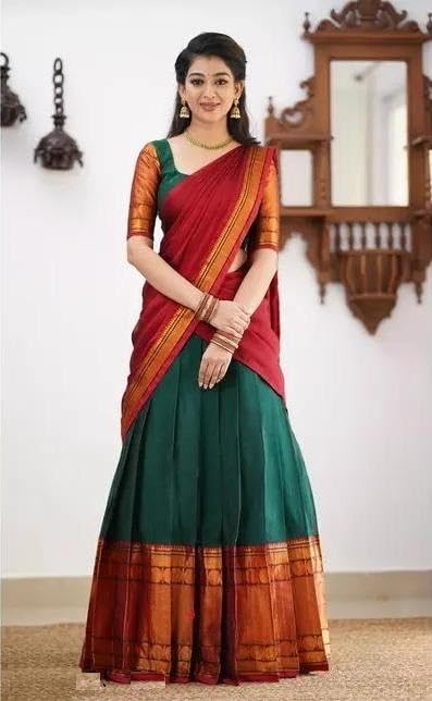Image of ZITON Women's Indian Traditional Kanjivaram Silk Pure Weaving Lehenga Choli Along With Dupatta And Blouse Piece, Half Saree (Unstitched)