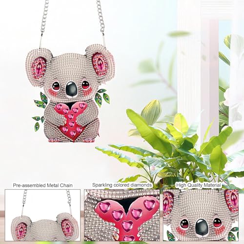 Image of DIY 5D Diamond Painting Rhinestone Acrylic Pendant Kit Love Koala Special Shape Diamond Art Crafts Wall Hanging Mosaic Art Door Window Home Decoration Ornament Valentine's Day Gifts