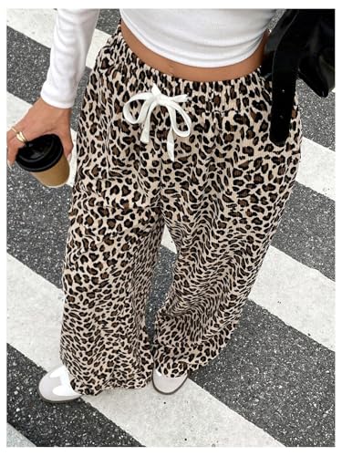 Verdusa Women's Leopard Print Pants Drawstring Straight Leg Pants Bow Loungewear Trousers with Pocket4
