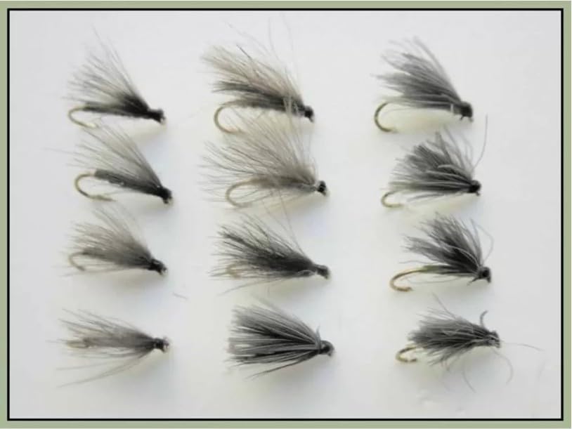 12 Pack Mixed CDC F Flies - Olive, Black and Hares Ear, choose a size, best CDC trout flies, fly fishing (12, 14)