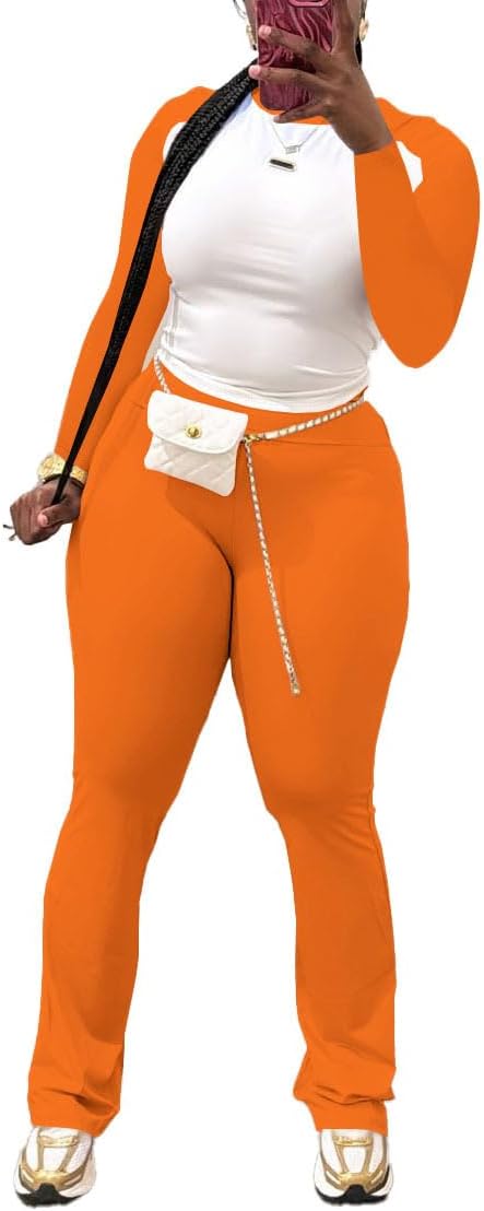 Nimsruc 2 Piece Outfits for Women Casual Sweat Sets Long Sleeve Matching Set Jogging Suits Tracksuits Orange L