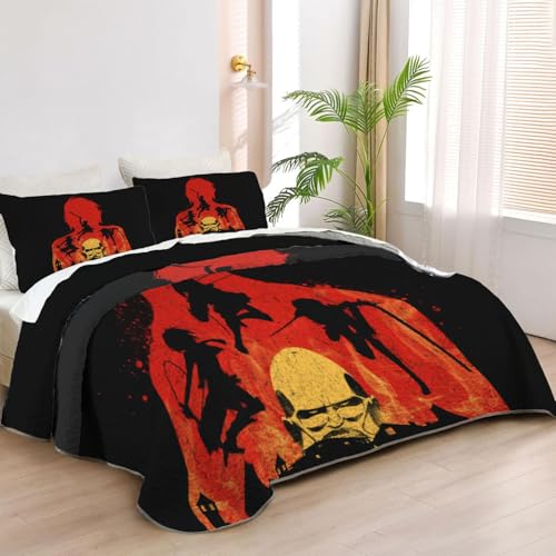 Allenjoy King Size Titan Chronicles Quilt Bedspreads Japanese Anime Bed Set Bedding Coverlet Fabric Washable with 2 Pillowcases SC00051-007