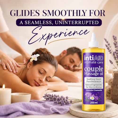 Image of Couple Massage oil with Sensual Bliss of Lavender & Chamomile. Ideal for Couples Date Nights, Mutual Pleasure & Soothing Massage Experience. Non-Sticky Texture - 200ml. (Pack of 2) (Intiaid Couple Pack of 2)