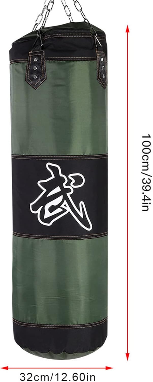 3+1 Pouching Bag, Empty Chain Hollow Hanging Boxing Bag Taekwondo Boxing Training Fitness Pouch Sand Bag (Green-1m)