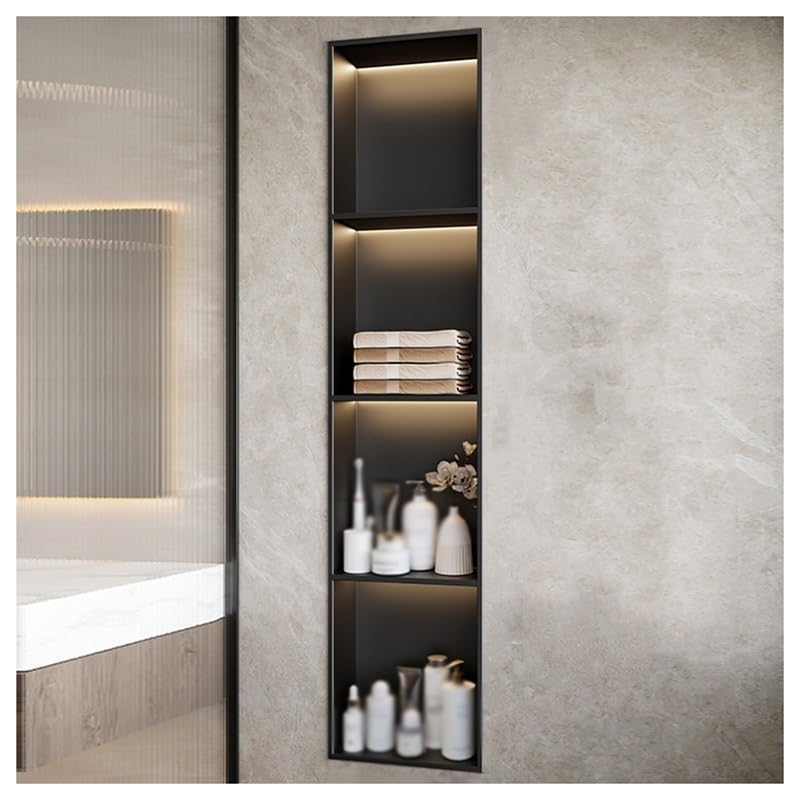 Nicchia da Parete in Acciaio Inossidabile, Nicchia Doccia Incassata con Luce LED, Mensola Organizer Impermeabile per Bagno, Nero 120x28