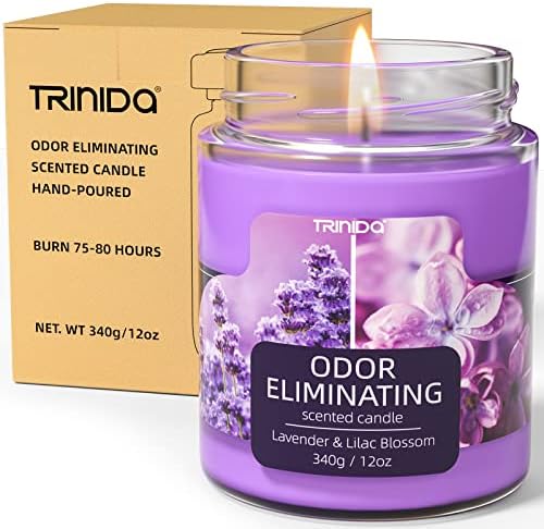 Lavender & Lilac Blossom Odor Eliminating Candles for Home Scented, Eliminates 99% of Pet, Smoke, Food and Other Smells Quickly, Highly Fragranced Candle, Premium Soy Candles Gift Set for Women