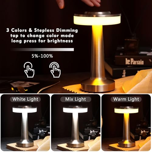 Image of Riakrum 8 Pcs LED Cordless Table Lamp Bulk Rechargeable,Silver