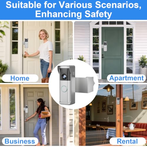Image of Anti-Theft Doorbell Mount All Metal Compatible with Ring Newest 2026 Battery Doorbell /Plus /Pro, No Drill Wireless Video Camera Doorbell Bracket with Rain Cover for Apartment Rental No Damage (Silver)