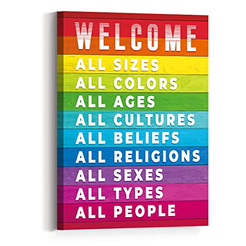 JANLAN Lienzo decorativo para pared con texto en inglés 'Welcome All Cultures', póster de diversidad para aula, lienzo multicultural, decoración de pared de igualdad, 12 x 15 pulgadas