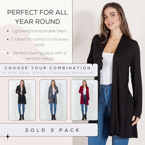 Azules Lightweight Cardigan for Women - Open Front, Flowy, Longer Length & Stylish - Long Sleeve Womens Cardigan Light Jacket4