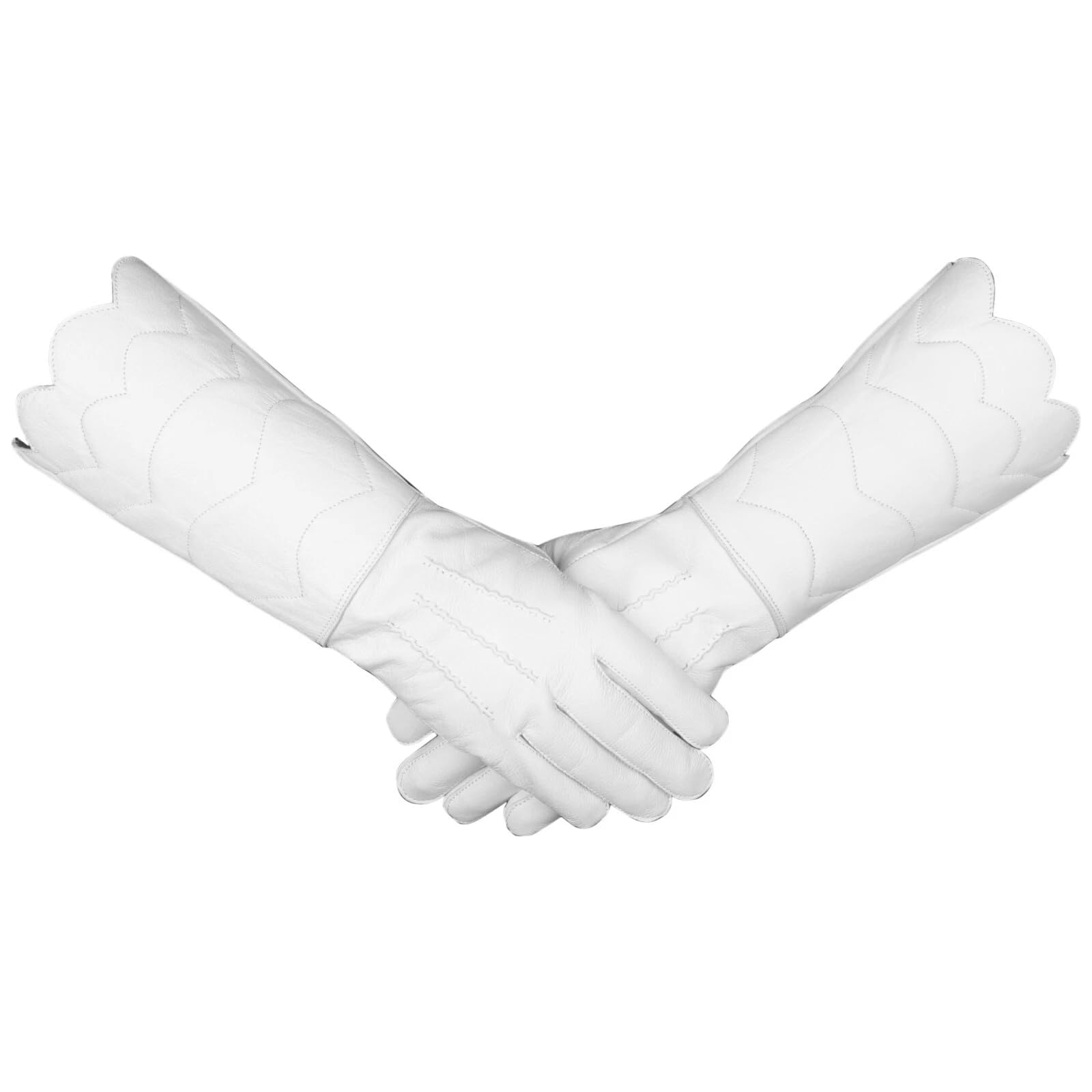 Daskz Leathers Premium Full-Grain Leather Long Cuff Gloves – Stage, Band & Performance Wear – Black, White & Dark Brown (White, Large)