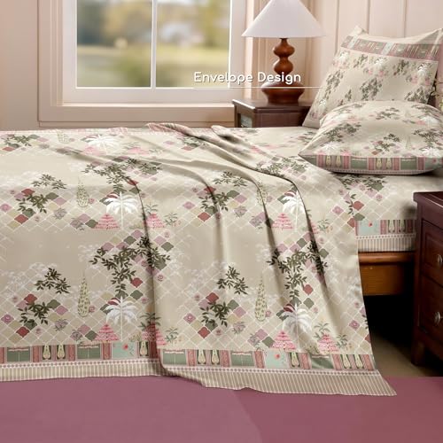 Image of Ishro Home Premium Bedsheet for Double Bed with 2 Pillow Covers - Cloud Cotton Bedsheet, Soft, Silky Smooth & Wrinkle Resistant, Luxury Printed Design (Flat Double Bed Size, Lisbon Garden)