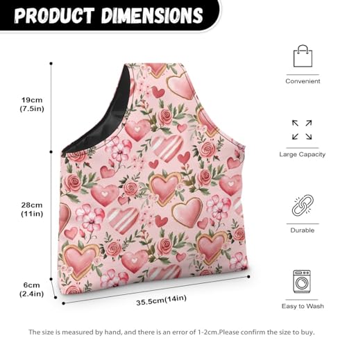 Image of KUIFORTI Pink Rose Knitting Tote Bag Love Heart Travel Knitting Yarn Storage Bag Organizer for Valentines Day Lightweight for Holding Yarn Crochet Needles, Knitting and Crochet Supplies