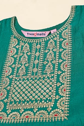 Image of TRENDMALLS Women's Art Silk Embroidery Salwar Suit Set A line Pleated Kurta Pant with Dupatta