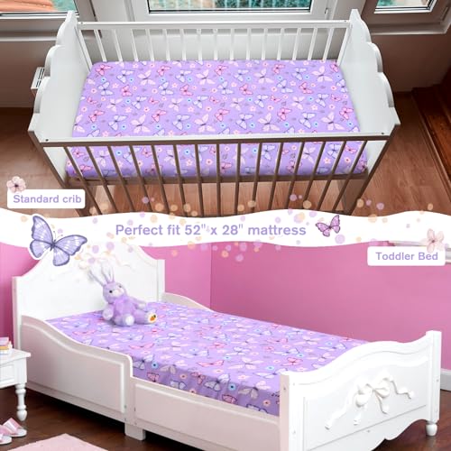 Image of JISEN Baby Crib Sheets Soft Breathable Butterfly Fitted Crib Sheets Baby Sheet for Standard Crib and Toddler Mattress Bed Sheets for Crib for Boys Girls Neutral 52x28 Inch