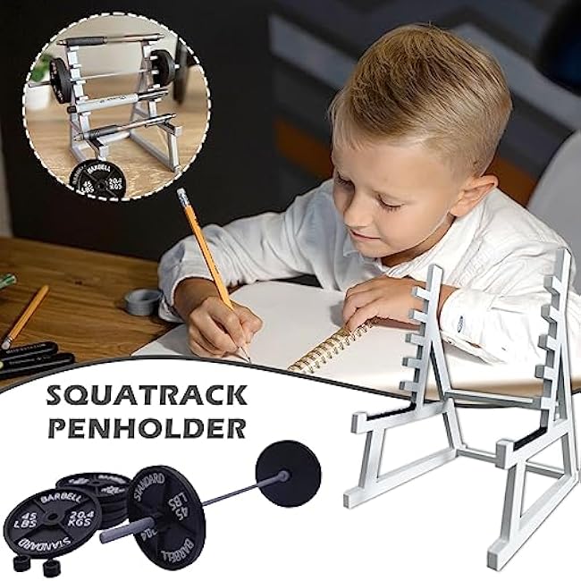 Squat Rack Pen Holder, Mini Barbell Rack Pen Holder Desktop Squat Rack with Barbells and Weights, Fun Desk Accessories for Fitness Enthusiasts and Weightlifting Fans (Barbell Rack Only)