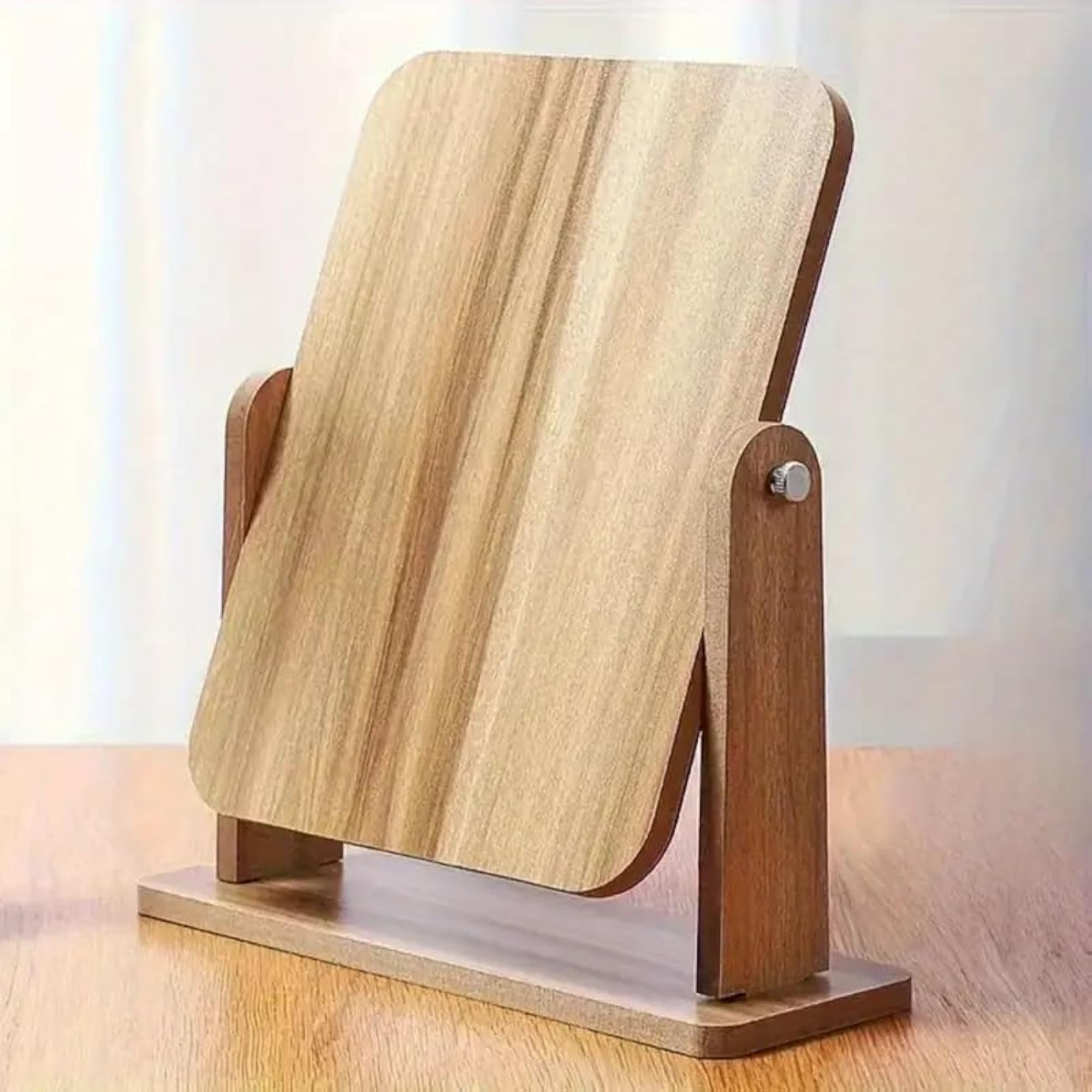 Wooden Rectangular Tabletop Makeup Mirror, 360 Degree Adjustable