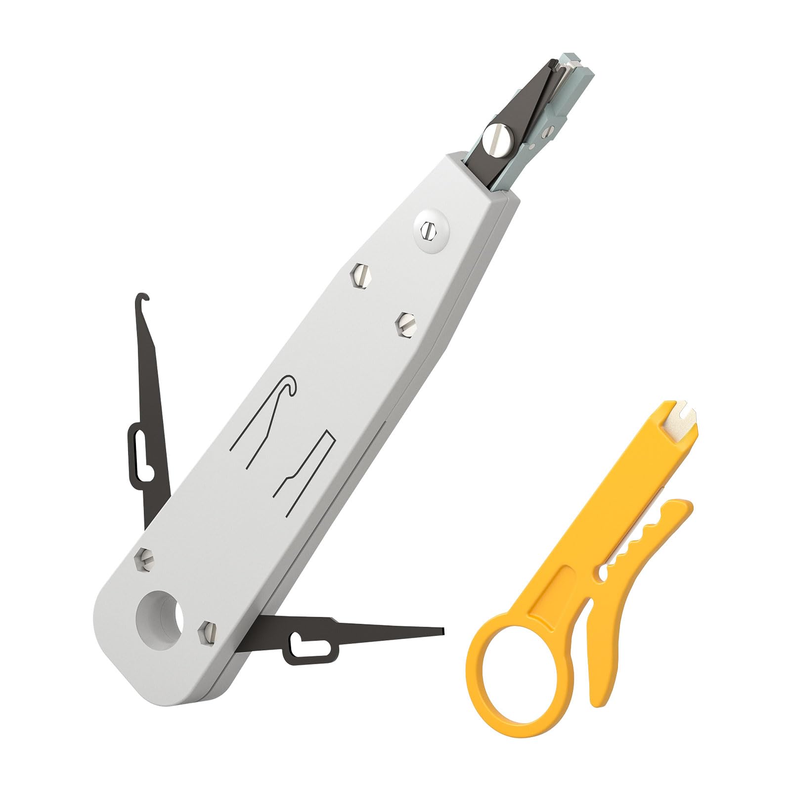 iwillink Punch Down Tool with Wire Stripper Combo, Professional Ethernet Krone Tool for RJ45 Socket Cat5/Cat6/Cat7 & Telephone Cable, Impact IDC Network Punchdown Tools(with Hook Blade)