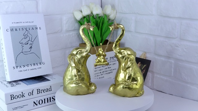 Estatua de Elefante Dorado, 3 Figuras Decorativas para Hogar miniatura 7