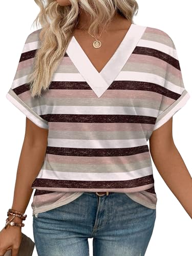 Image of WIHOLL Womens Summer Tops Short Dolman Sleeve Shirts 2026 Fashion V Neck Outfits Clothes