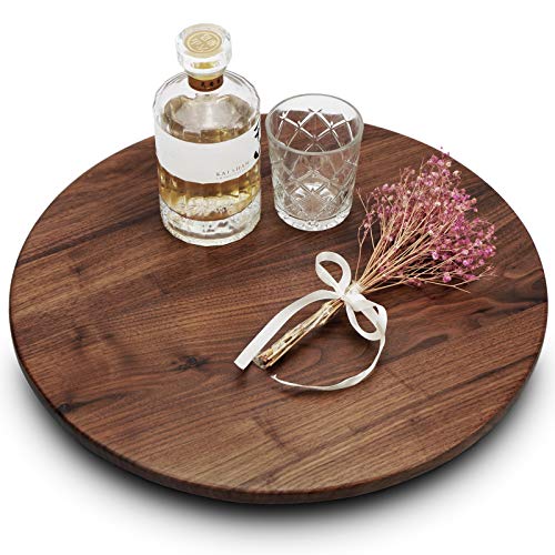 MAGIGO 18 Inches Black Walnut Wood Lazy Susan, Solid Wooden Round Kitchen Turntable Rotating Tray