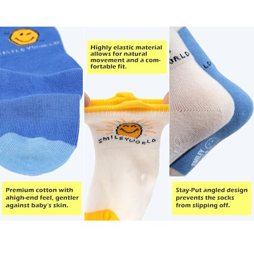 Image of SMILEYWORLD Kids Crew Socks for Toddler Boys & Girls 1-5 Years, Soft Cotton Fun Comfy Socks for Everyday Wear 6 Pack
