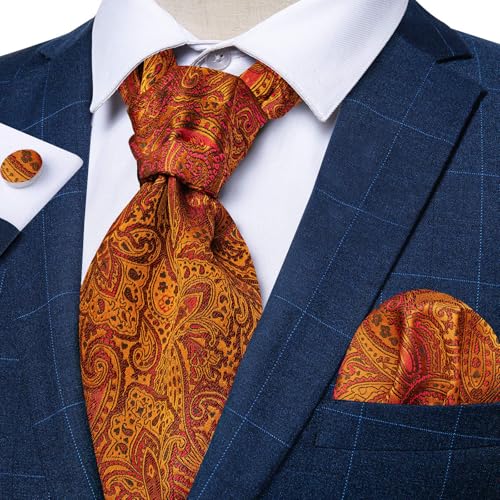 Image of DiBanGu 3PCS Ascot Ties for Men Wedding Jacquard Woven Silk Ascot Cravat for Men Cravat Tie and Pocket Square Set
