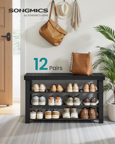 Image of SONGMICS Shoe Rack Bench, 4 Tier Bamboo Shoe Storage Organizer, Entryway Bench, for Living Room, Bathroom, Bedroom, 11.3 x 35.2 x 20.5 Inches, Ink Black ULBS390BH01