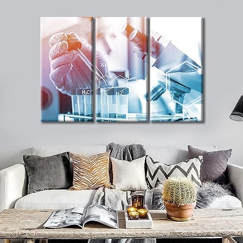 Image of 3 Panels Framed Wall Art Scientist and Test Tubes Laboratory Concept Paintings for Wall Decorations Clinical Laboratory Wall Pictures Art Prints Giclee Gallery-Wrapped Posters and Prints (36 inch Wx24 H)