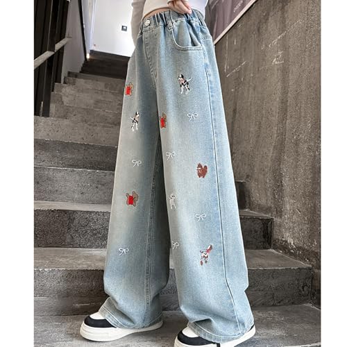 Animal Print Jeans for Girls Versatile Straight Denim Pants Casual Wide Leg Trousers with Pockets2