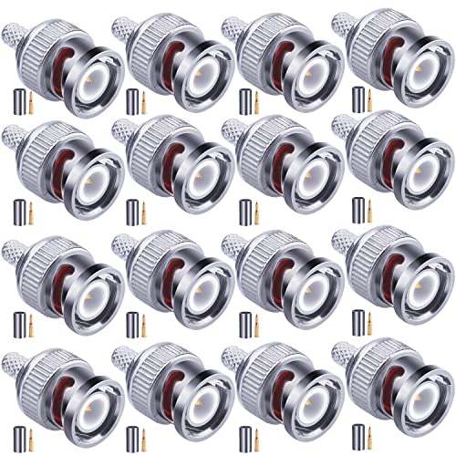 Fanbalunke BNC Male Connector 16 Pcs 50 Ohm BNC Male Plug Crimp Connector For 50 Ohm RG58 LMR195 RG142 RG223 Coaxial Cable BNC Type Solder Converter